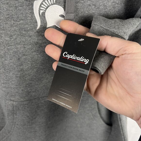 Michigan State Spartans Hoodie Pullover Medium Gray Football Captivating NWT - Picture 3 of 6